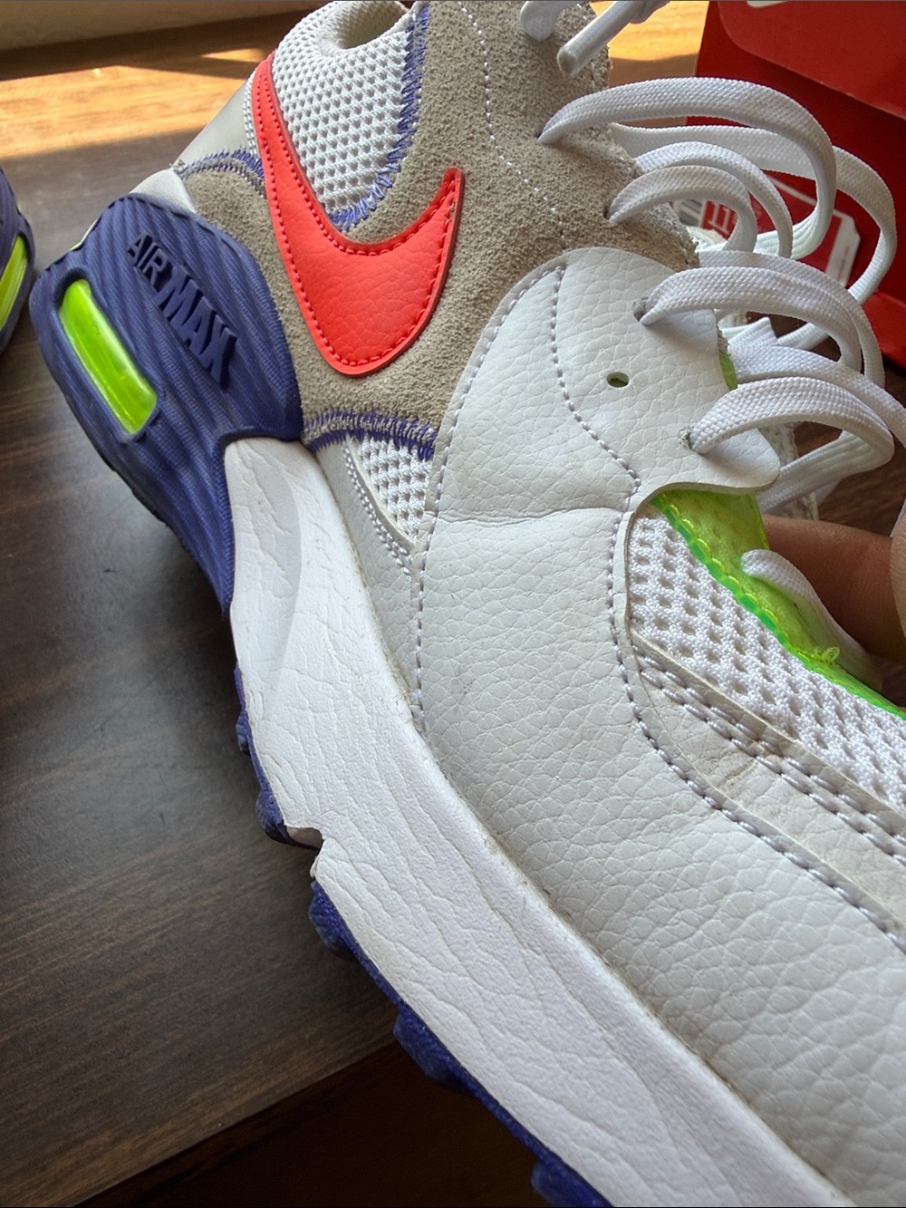 Nike Air Max Sneakers in White with Neon Green & Bright Orange Swoosh - Picture 6 of 6